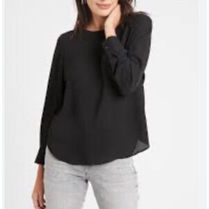 banana Republic Top Women's Small Black Sheer Silk Blouse Long Sleeve Open Back